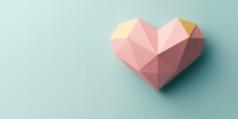 Pastel Pink Geometric Heart Shape on Light Blue Background Valentine s Day Love Concept