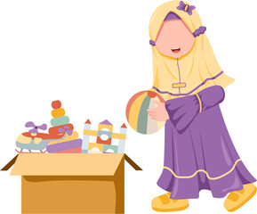 Muslim Girl Tdying Up Toys