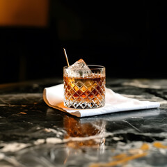 Elegant Glass of Whiskey on Marble Table