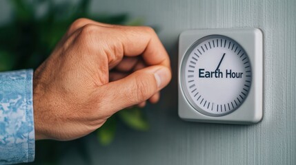 world earth hour day concept. Hand Turning Off Light Switch for Energy Conservation and Sustainability