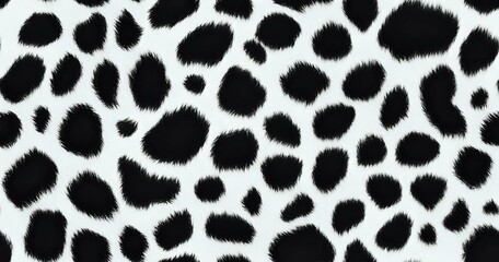 Black and white spotted animal print pattern with irregular organic shapes on white background, seamless repeat design for fashion and textile projects.