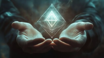 floating holographic AI ethics symbol, representing responsibility in technology