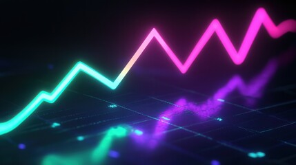 neon Bitcoin graph with a glowing green line rising upward, representing the rapid increase in cryptocurrency value.