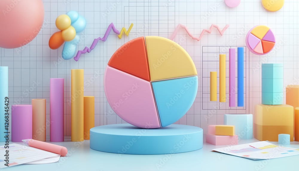 Aufkleber colorful 3d render of data charts and graphs for business presentation