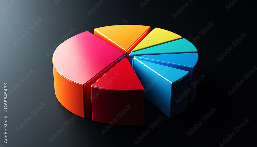Poster three dimensional colorful segmented pie chart data visualization business analytics infographic