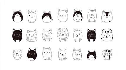 Cute cartoon animals, collection, white background, kids design