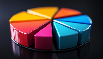 Obraz premium A Colorful 3D Pie Chart Representing Data Segmentation and Visual Analytics