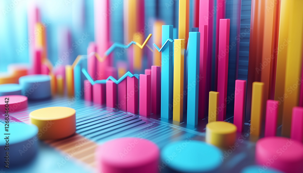 Poster colorful 3d data visualization charts and graphs showing business growth and financial performance