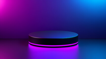 Mysterious Black Sphere Surrounded by Neon Lights in a Modern, Tech-Infused Setting
