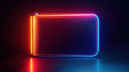 neon wallet holding money, glowing in a dark environment, representing wealth accumulation and financial security.