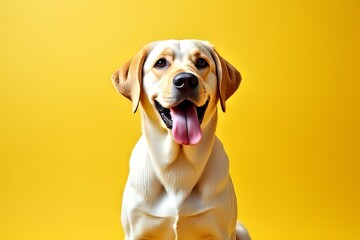 Happy Golden Retriever Against Bright Yellow Background
