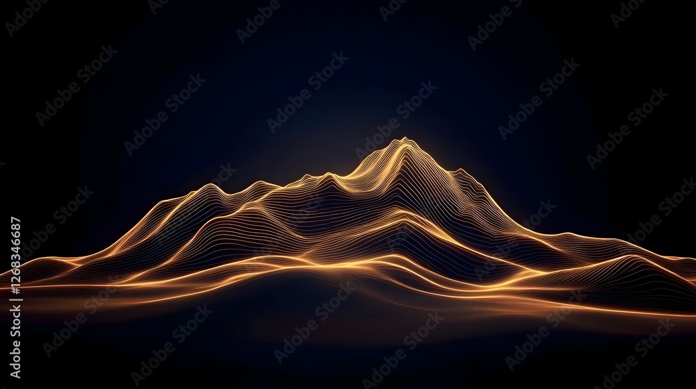 Aufkleber 3d abstract mountain range with flowing light trails in dark background