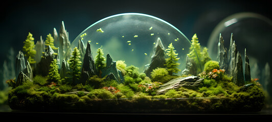 A miniature land of grass world model was created using delicate origami techniques to create a three-dimensional effect, ai generative