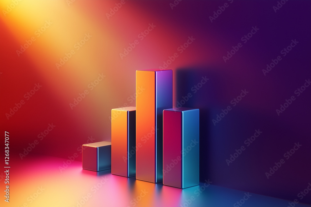 Poster abstract colorful 3d bar graph rising data visualization in vibrant gradient background