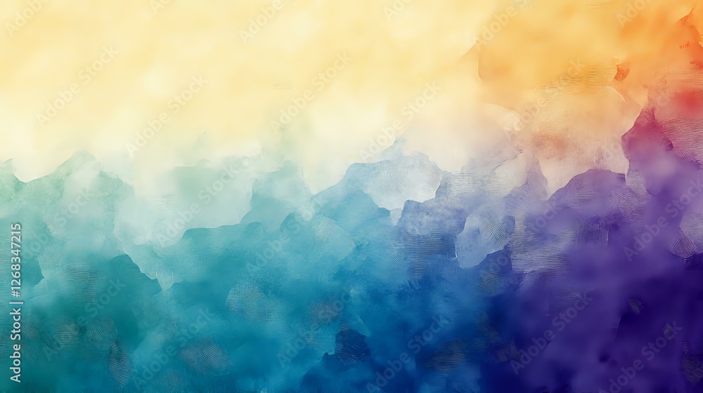 Poster vibrant watercolor gradient background transitioning from soft yellow through turquoise to deep purp