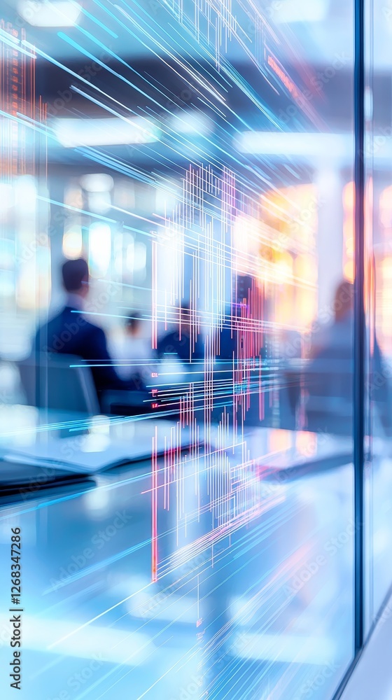 Poster dynamic business meeting with digital visualization modern office corporate environment collaborativ