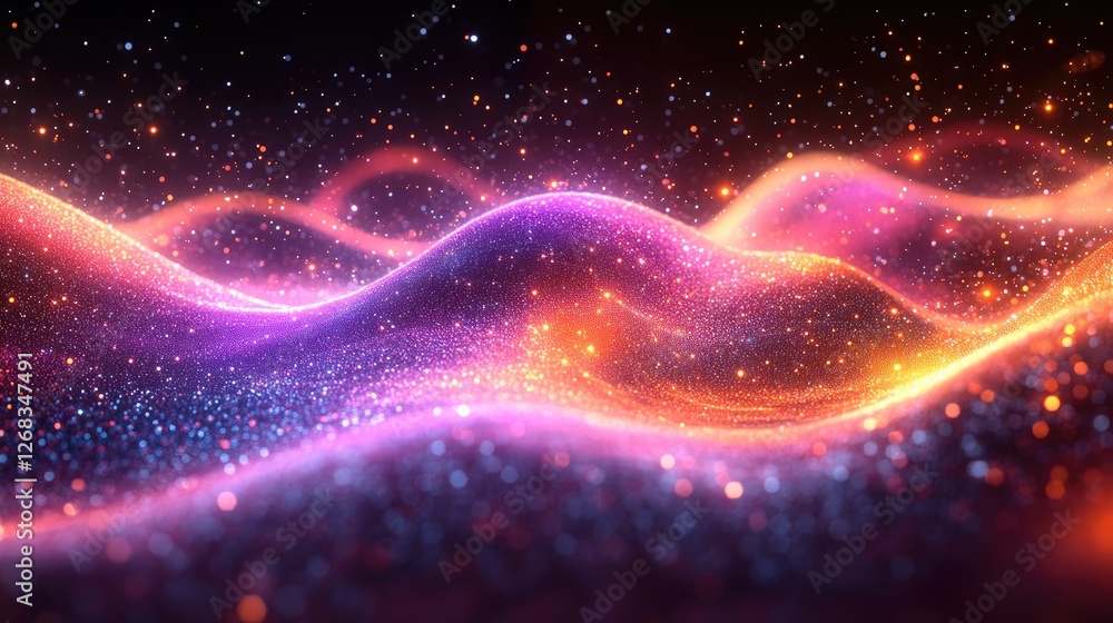 Wall mural Vibrant waves of light and color create a mesmerizing abstract background with sparkling effects