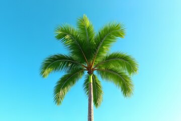 Lush Palm Tree Against a Vibrant Blue Sky - Tropical Paradise Scenery