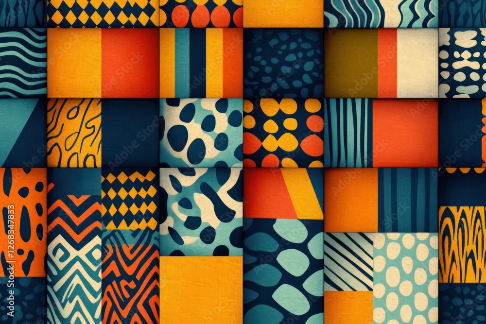 Aufkleber seamless design with geometric patterns and colorful textured fills.