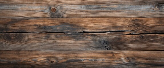Naklejka premium wooden surface, showcasing a rustic and weathered texture. The wood appears aged, with visible grain patterns and knots, adding character to the surface.