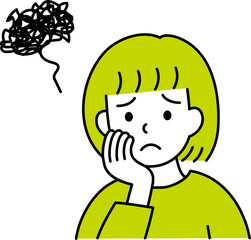 困った顔の女性　グリーン