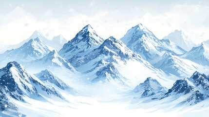 Obraz premium Snowy mountain range winter landscape, serene background, travel poster