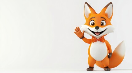 Obraz premium Friendly cartoon fox waving with a cheerful expression in studio