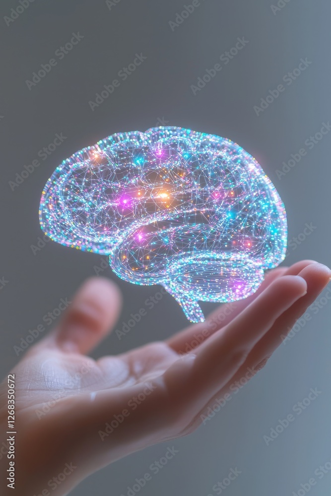 Poster innovative brain technology visualization futuristic studio digital art high-tech environment close-