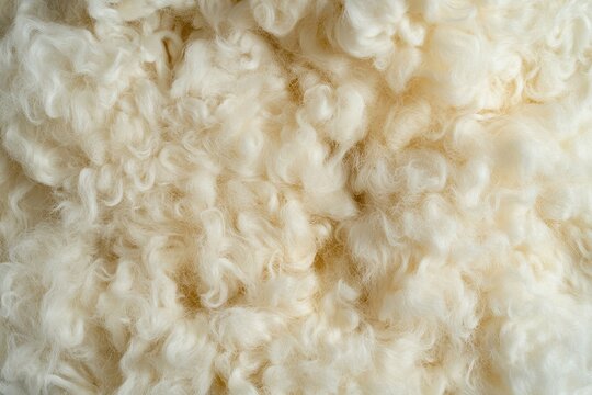 Soft, Fluffy, Natural Fiber: Unprocessed Wool Texture Close-Up for Textile Projects, Crafts and Yarn Production. Luxurious, Creamy White, Cozy Material.