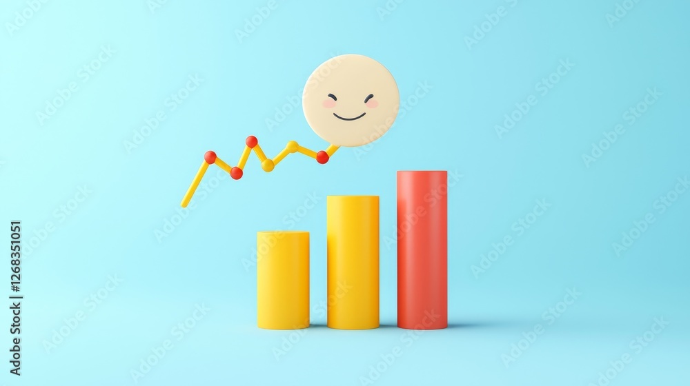 Poster growth metrics visualized smiling sun over graphs business data analysis bright environment cheerful