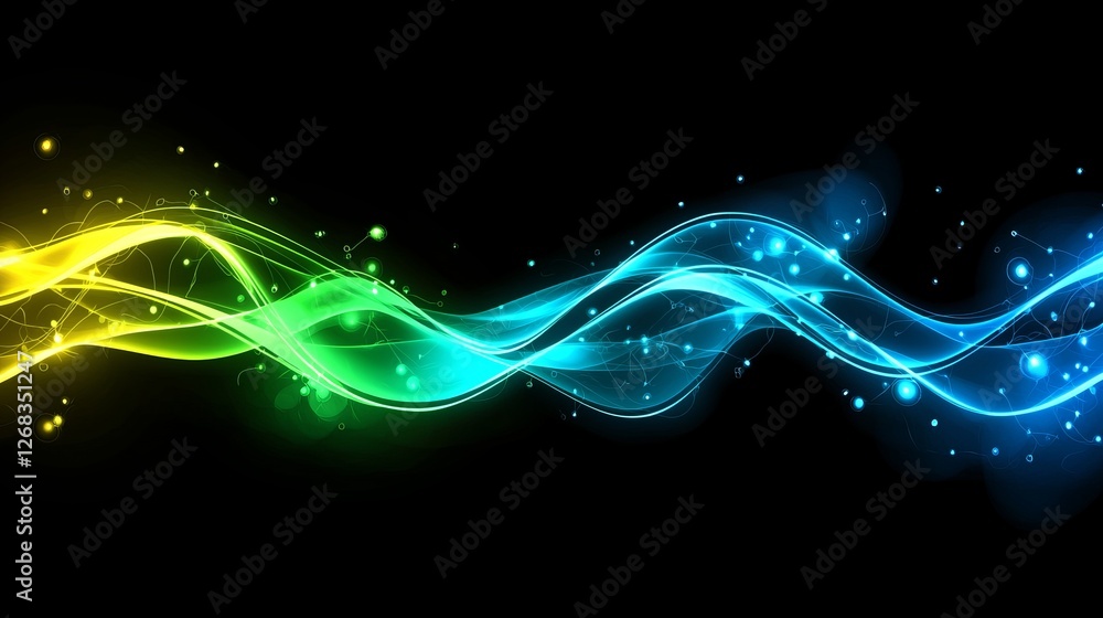 Poster dynamic flowing waves of light digital art abstract background vibrant colors high contrast visual c