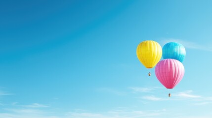 Obraz premium Colorful hot air balloons soar, clear sky, summer adventure, travel banner