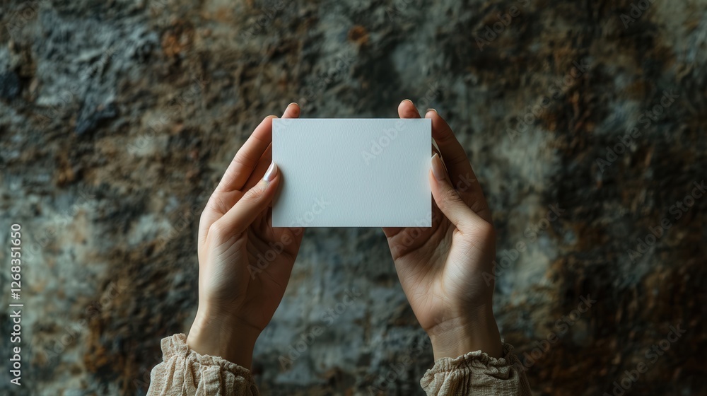 Poster plain white card, contrasted by a deep, textured background that creates a dynamic and clean visual