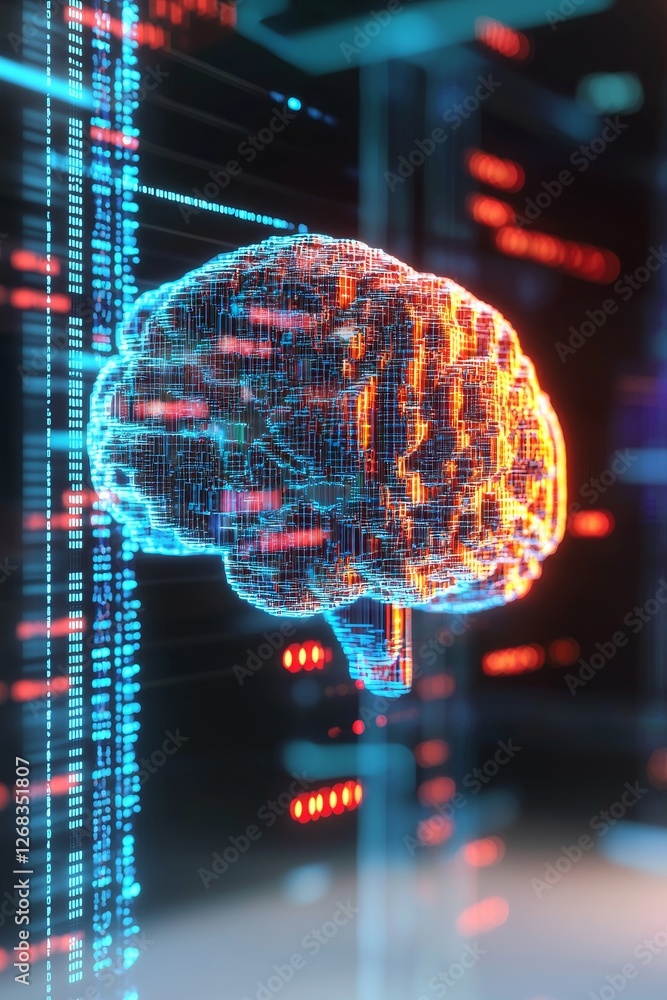 Aufkleber innovative brain visualization technology digital space 3d render cyber environment close-up view ai