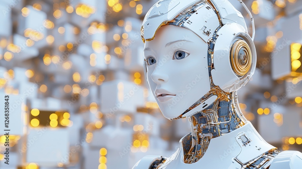 Fototapete futuristic robot interaction virtual studio 3d model digital environment close-up view ai conceptual