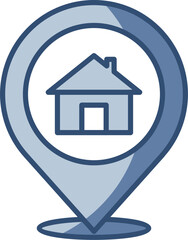 transparent background house location icon. replaceable blue color design