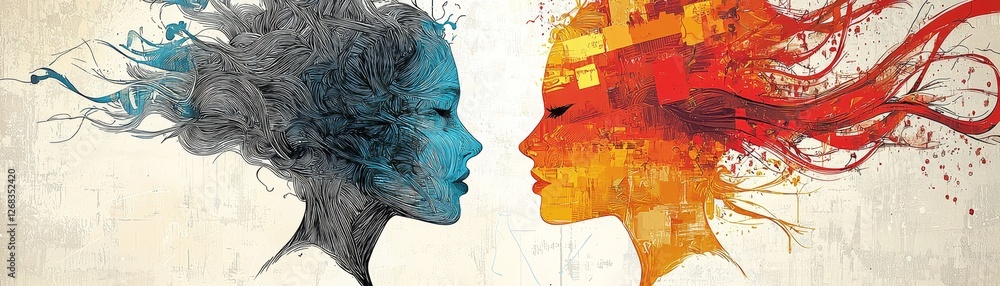 Poster duality of emotions artistic representation of inner conflict digital art abstract environment side 