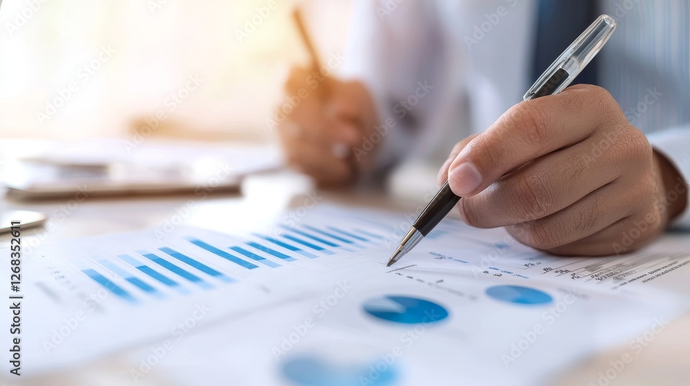 Poster business planning action office setting document analysis professional environment close-up view dat