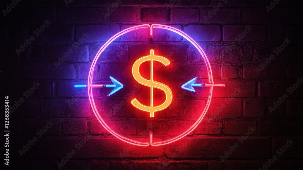 Poster neon clock with dollar symbol and two arrows, representing the importance of time management in driv