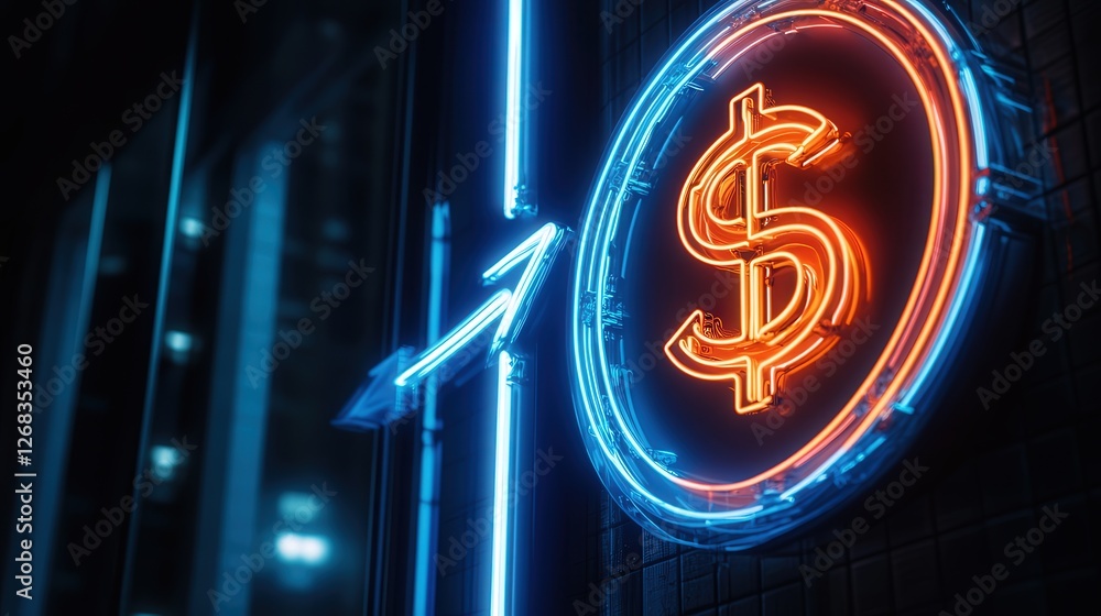 Poster neon clock with dollar symbol and two arrows, representing the importance of time management in driv