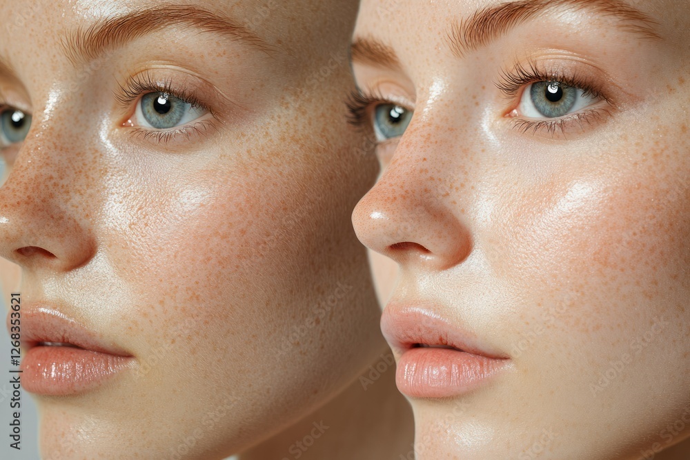 Poster a before-and-after image showcasing skin improvements after a care routine