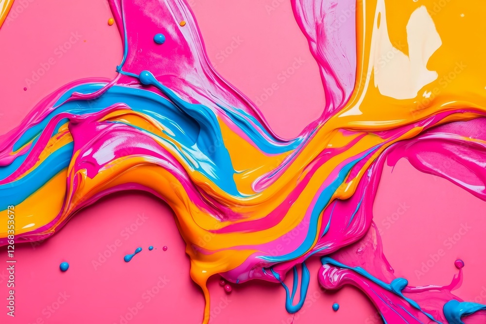 Poster creative paint flow on vibrant pink background abstract art studio setting close-up view colorful ex