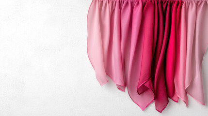 Fototapeta premium Shimmering pink ombre fabric draping elegantly against white background