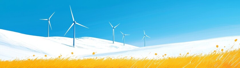 Wind energy production open field digital art bright sky landscape sustainability concept
