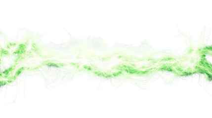 Green energy flowing on transparent background with lightnings and smoke