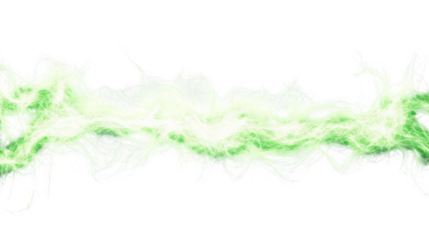 Green energy flowing on transparent background with lightnings and smoke
