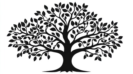 Lush full tree silhouette, nature, growth, white background, design