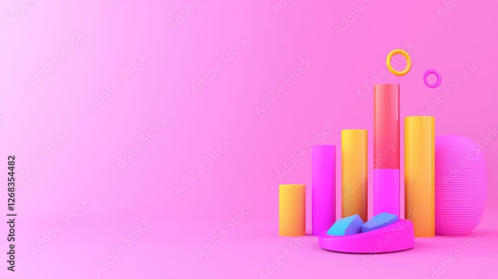 Poster business growth metrics visualization modern workspace graphic design vibrant colors eye-level view 