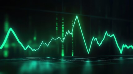 Neon glowing Bitcoin value chart with a rising green line, indicating the positive trend and increasing value of cryptocurrency