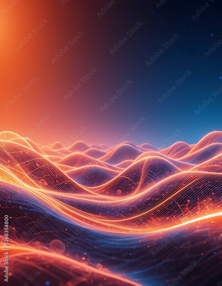 Poster abstract network landscape with glowing interconnected lines and nodes